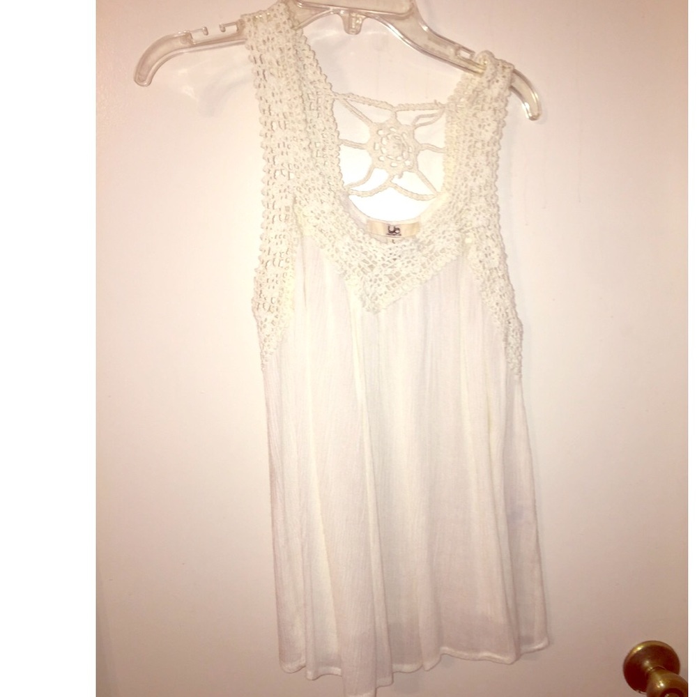 Off white tank with croche straps and back